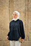 Women's Front Embroidered Lace Detail Half Buttoned Shirt Navy Blue - 2