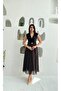 Double Collar Crepe Six Chiffon Belted Dress