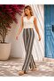 Women's High Waist Internal Elastic Striped Wide Leg Full Length Lined Trousers