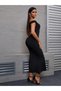 Women's Off-Shoulder Madonna Collar V-Notch Detailed Long Diver Dress - 4