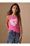 Girl's Shoulder Detailed Batik Printed Combed Cotton Undershirt Pink
