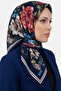 قلم رصاص نسائي مطرز بنمط زهور المنك باللون الأزرق الداكن