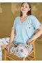 Women's Battal Plus Size Bottom Long Pajamas Set 9581 - 4