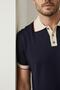 Interview Polo Collar Rayon Thin Knitwear Navy Blue-Beige T-Shirt - 2