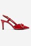 Noen Red Leather Buckle Pointed Toe Women's Heeled Shoes - 4