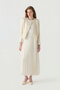 Asymmetric Zippered Lace Textured Pleated Gold Suit 1780 - 2