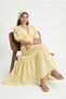 Women's Priya Fisto Embroidered Lined V-Neck Short Sleeve Long Woven Yellow Dress - 6