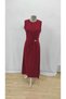 Women's Zero Sleeve Crew Neck Waist Gathered Slit Detailed Janjan Crepe Dress - 4