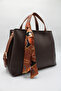 Women's Brown Tan Large Size Inner Pocket Double Handle Scarf Detailed Useful Cross Strap Hand and Shoulder Bag - 3