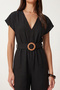 Belted Long Linen Jumpsuit Lub0376 Black - 5