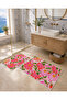 Pink Green Floral Patterned Bath Mat Dot Base Velvet - 5