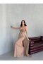 Beige Strappy Tulle Evening Dress with Stone Detail on the Bust - 5