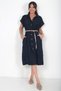 Women's Italian Polo Collar Lined Midi Cotton Scallop Dress with Pockets - 3