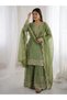 Green Fendy Silk Embroidered Palazzo Set with Dupatta - HRT7819 | Green