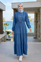 Women's Buttoned Ruffle Detailed Dark Blue Denim Dress