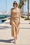 Women's Midi Skirt Blouse Set Sleeveless Crew Neck Accessory Detailed Slit Woven Lined Casual