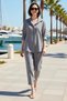 Women's Plus Size Shirt Pants Set Aerobin Woven Long Sleeve Drop Shoulder Tube Leg Carrot Cut