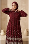 Viscose Fabric Polka Dot Layered Dress 5587-04 Claret Red - 3