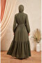 Hakim Collar Half Button Belted Dress 0302-10 Dark Khaki - 5
