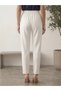 White Elastic Waist Lace-Up Comfortable (Classic/Carrot) Cut High Waist Double Fabric Trousers - 5