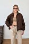 Women's Shirt Collar Zippered Double Pocket Suede Jacket Brown - 0733 - 3