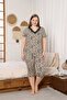 Mooda Women's Large Size 100% Viscose Leopard Patterned Lace Detailed V-Neck Lycra Viscose Capri Pajama Set - 5
