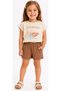 Girl's Shell Printed T-Shirt and Elastic Waist Shorts Beige Brown Color Summer Set