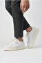 Men's White Leather Platform Sneaker with Gold Text Detail and Lace-Up Casual Shoes - 6