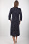 Women's Navy Blue Patterned Buttoned Pocket Cotton Plus Size Casual Dress - 5