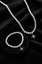 Pearl Necklace Bracelet Set Gold Pole Star Detailed Zircon Stone Jewelry Set