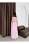 Pink Adjustable Collar Tie-Front Patterned Long Dress - 7