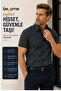 Linen Linen Classic Short Sleeve Two Pocket Flap Black Dad Shirt (Regular Fit)