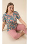 Multi-Colored Patterned Viscose Short Sleeve Plus Size Capri Set - 2