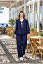 Women's Tie-Dye Strawberry Fabric Navy Blue Tunic Pants Double Set - 2
