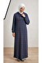 Women's Hakim Collar Dress with Buttons on the Front, Rope Detail on the Sleeves, Elasticized Sleeves, Patterned Dress