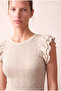 Women's Ecru Jacquard Knitted Regular Fit Crew Neck Ruffle Short Sleeve Blouse Telma - 5