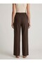 Women's Coffee Color High Waist Tie Belted Wide Leg Fabric Trousers - 5