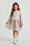 Beige Girl's Side-Tie Sweater Dress with Floral Pattern and Long Sleeves 24525 - 3