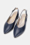 Women's Navy Blue Genuine Leather Heeled Shoes, Size 35-41 - 2