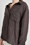 Women's Brown 3096 Glitter Striped Oversize Long Sleeve Shirt - 5