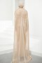 Beige Capelet Evening Dress with Drawstring Front and Stones - 5