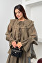 Tencel Modal Fabric Layered Flounce Tie-Front Blouse and Trousers Two-Piece Set 9048 - Khaki - 4