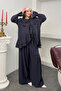 Tencel Modal Fabric Layered Flounce Tie-Front Blouse and Trousers Two-Piece Set 9048 - Navy Blue - 5
