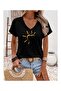 Women's V-Neck Heart Printed T-Shirt Oversize Loose Fit