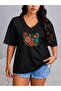 Women's V-Neck Floral Printed T-Shirt Oversize Loose Fit
