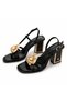 Women's Thick Heeled Sandals with Floral Stone Accessories – Stylish Ankle Strap Shoes for Events and Special Occasions