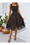 Women's Strap Geometric Neckline Flower Laser Cut Imported Crepe Dress - 3