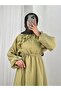 Dilgenur Shoulder Ruffle Chiffon Dress-Bn4635 Oil Green - 3