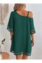 Women's One-Shoulder Open Strap Tulle Ribbon Detailed Short Janjan Crepe Dress - 2