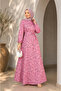 Women's Floral Patterned Belted Slim Summer Hijab Dress Sb0040 - 3